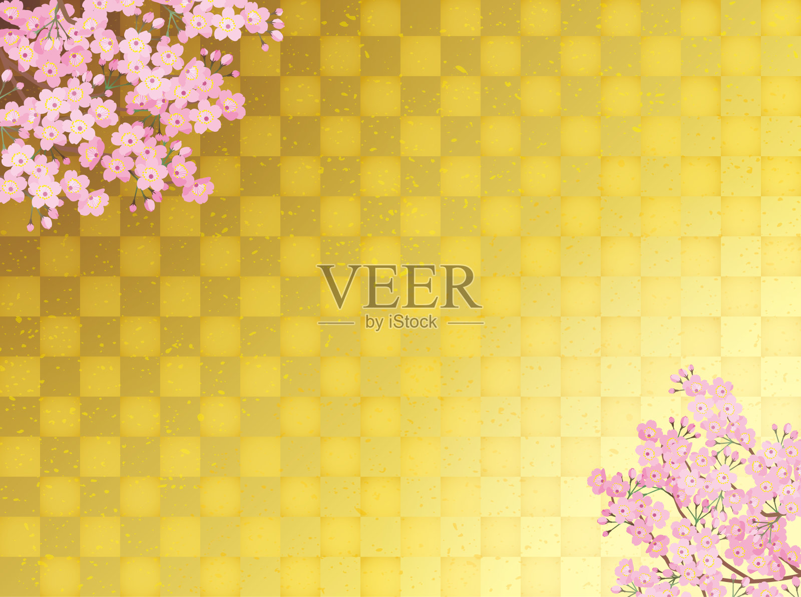 背景材料的日本风格矢量插图樱花和金叶插画图片素材