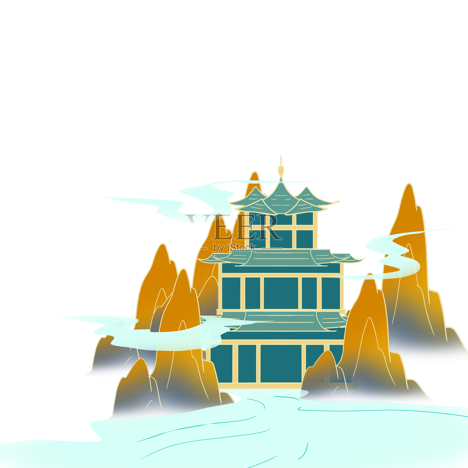 中国风微景观插图设计元素图片