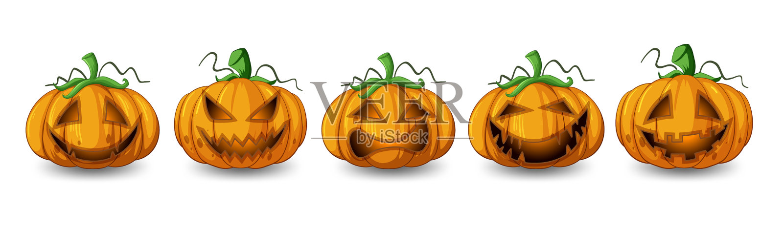 一套不同的万圣节南瓜杰克灯笼插画图片素材
