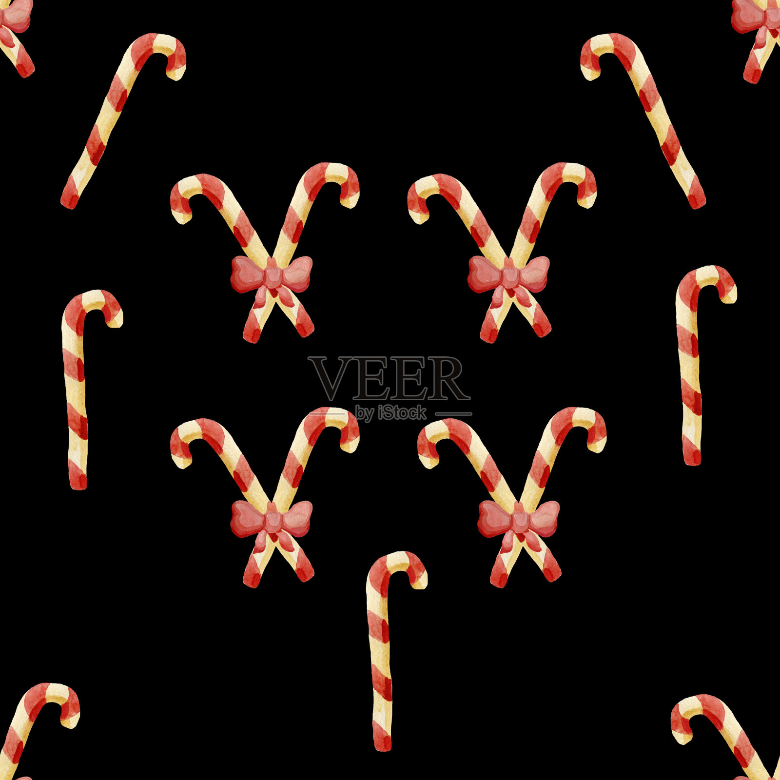 圣诞糖果藤与槲寄生无缝图案传统圣诞食品庆祝新年。插画图片素材