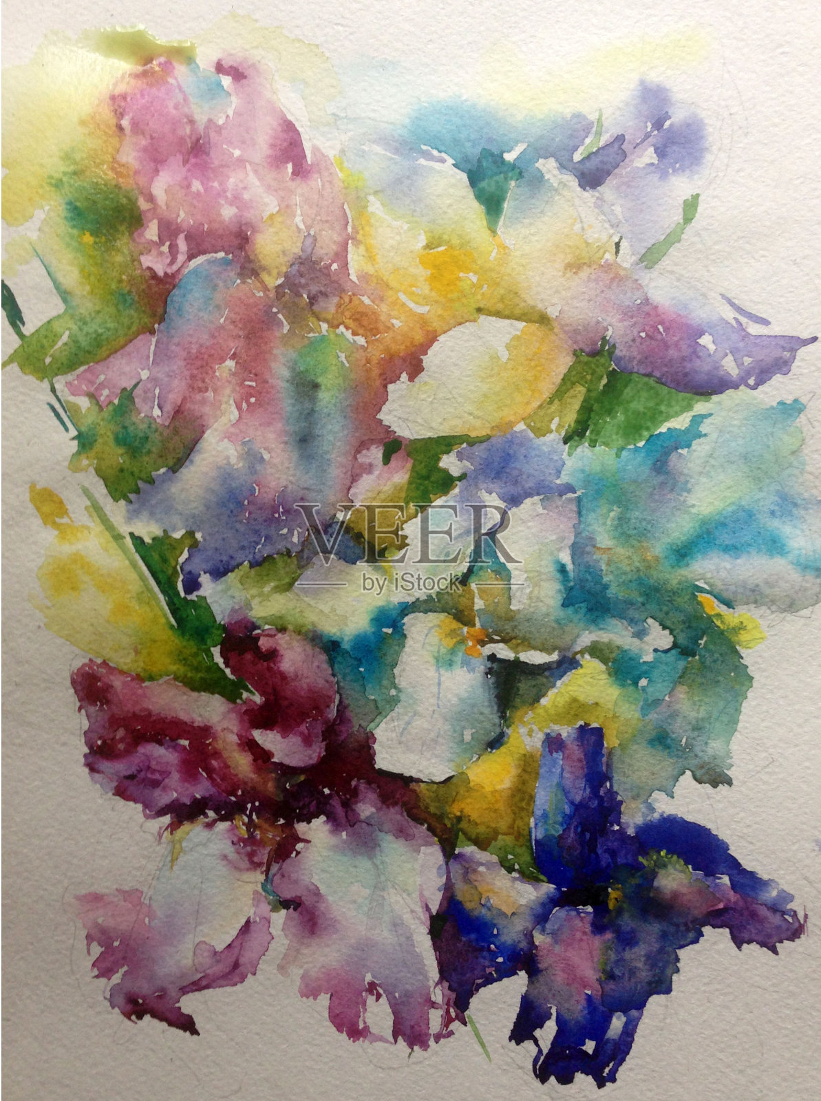 抽象鲜艳的装饰背景。花图案手工制作。美丽、温柔、浪漫的野花花束插画图片素材