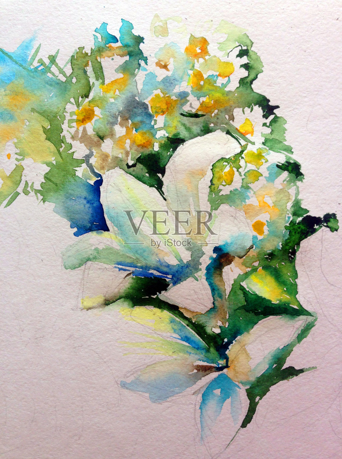 抽象鲜艳的装饰背景。花图案手工制作。美丽温柔浪漫的野花花束插画图片素材