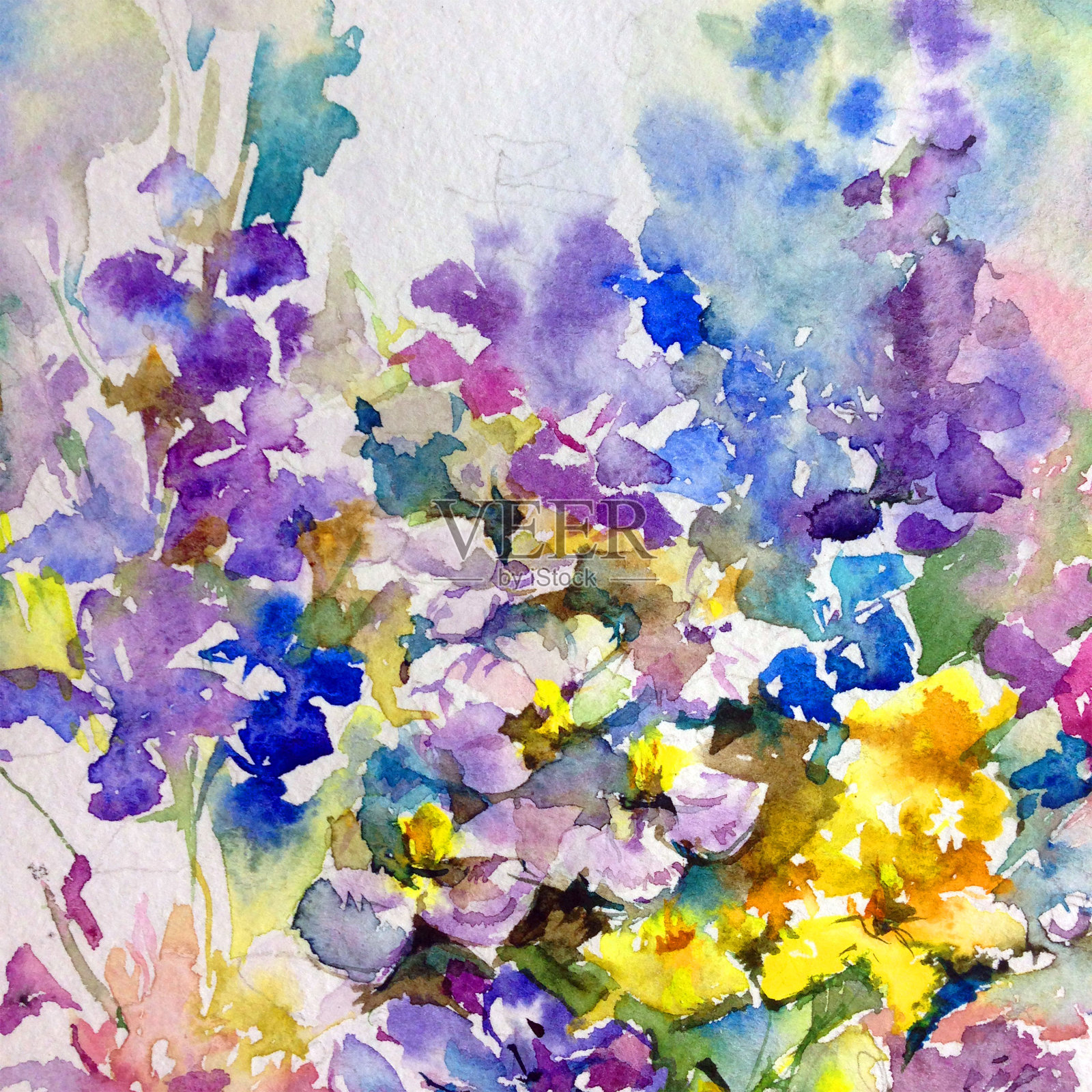 抽象鲜艳的装饰背景。花图案手工制作。美丽、温柔、浪漫的野花花束插画图片素材