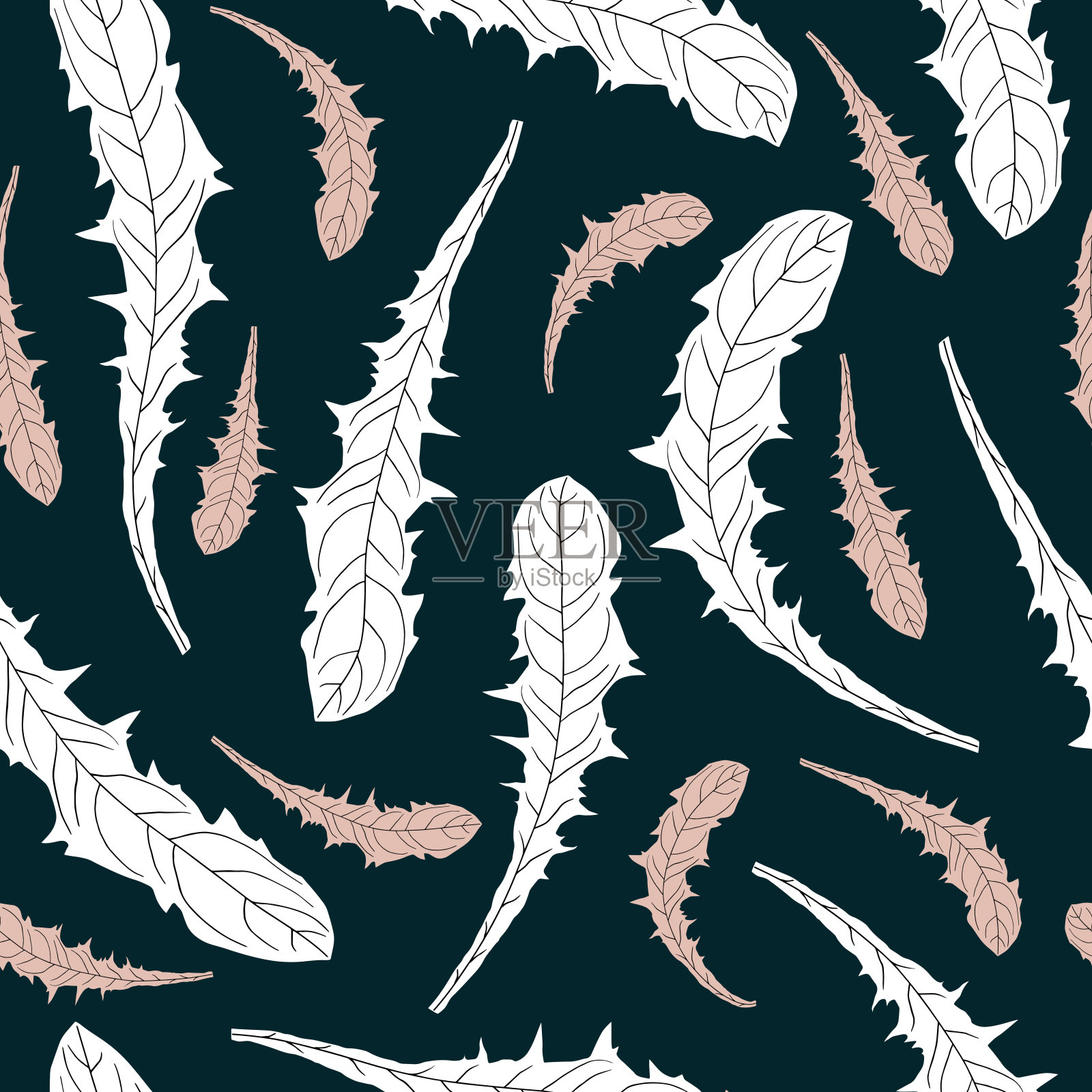 叶子在黑暗的背景上。向量无缝模式。织物设计，印花，卡片设计，包装设计。插画图片素材