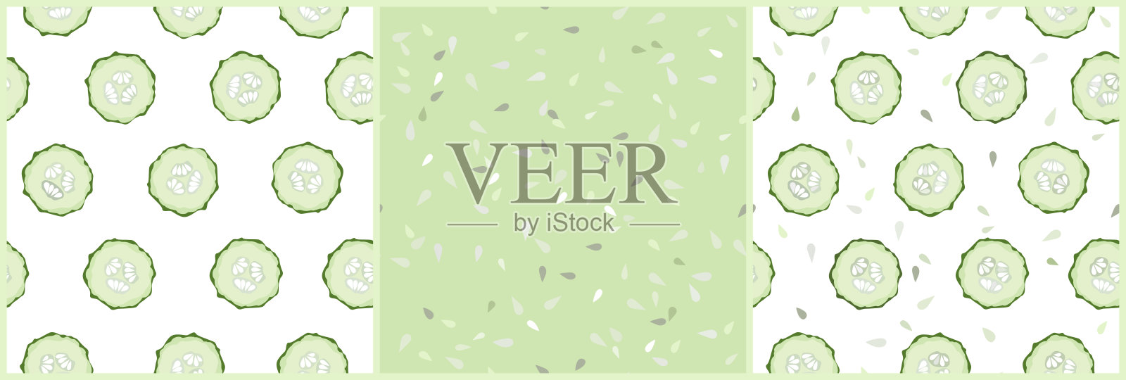 无缝图案与新鲜的绿色黄瓜片插画图片素材