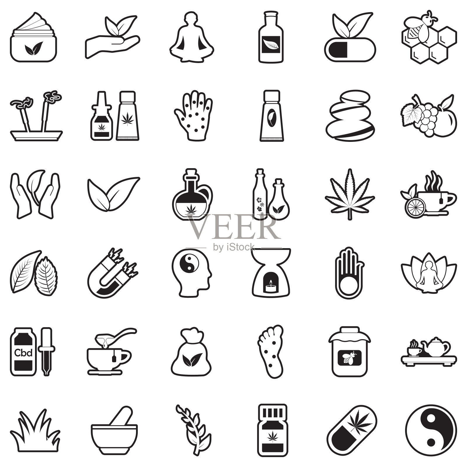 替代医学图标。线条与填充设计。矢量插图。插画图片素材