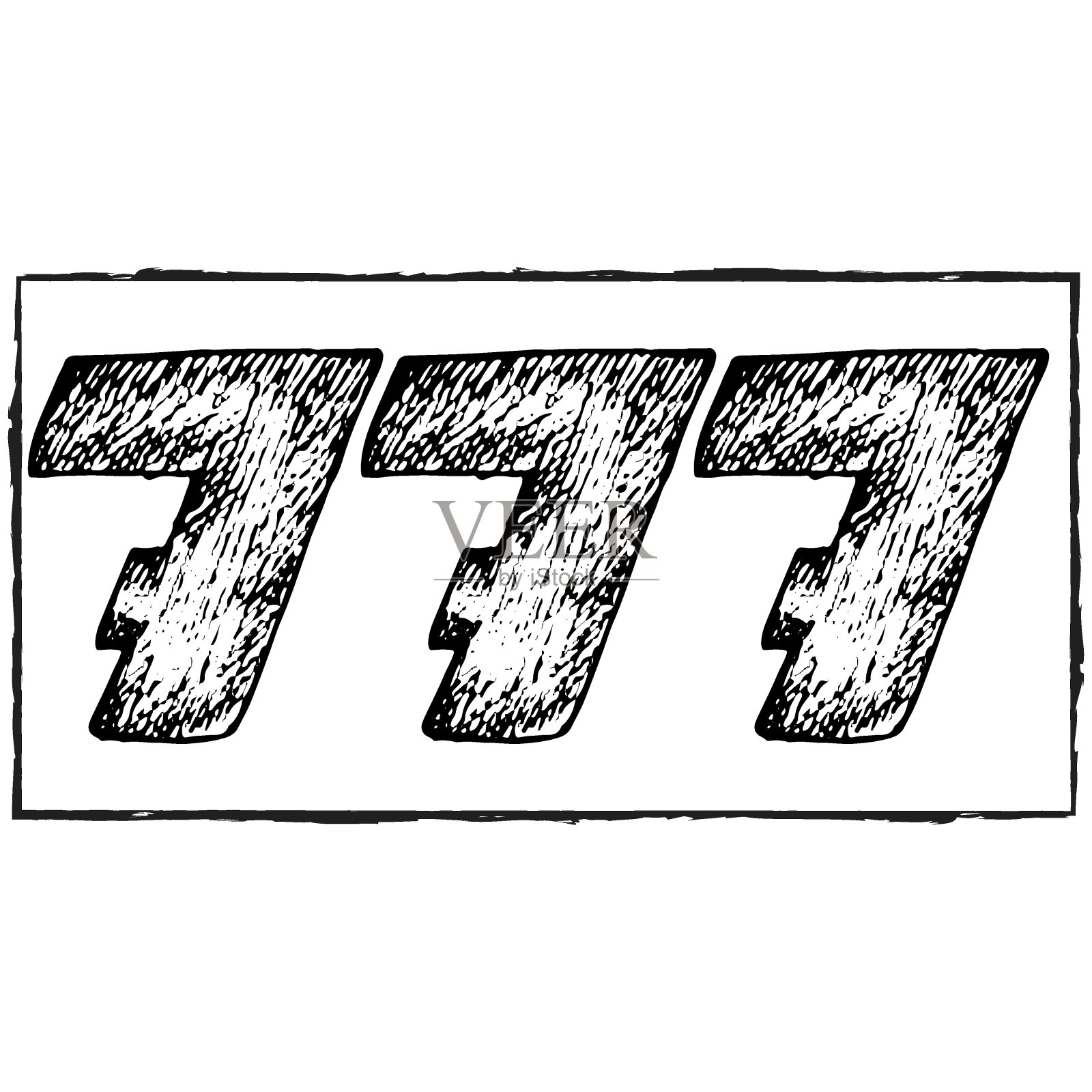777. 三个7在屏幕上，矢量插图在手绘风格。设计元素图片