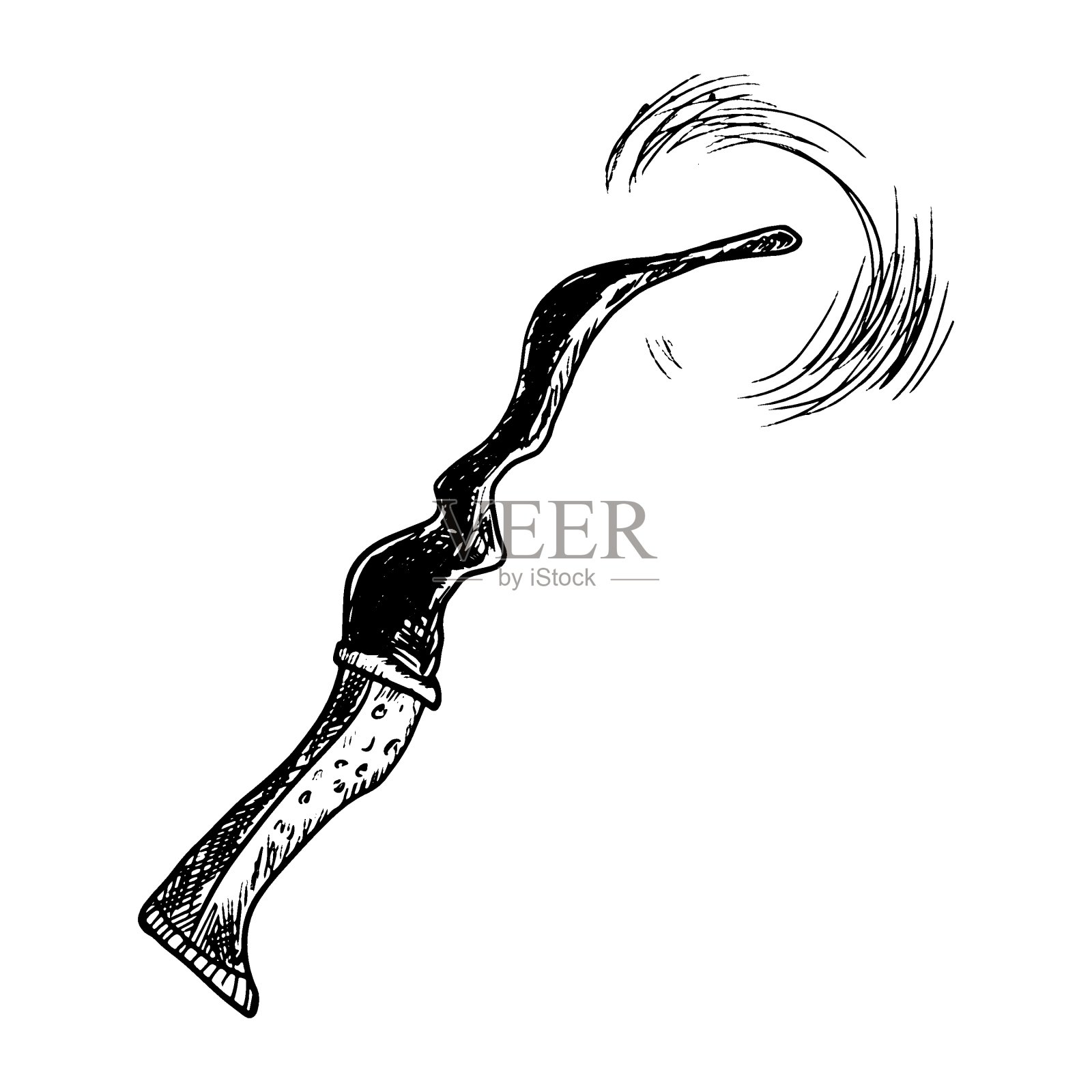 曲线发光魔术棒在草图风格孤立的白色背景。插画图片素材