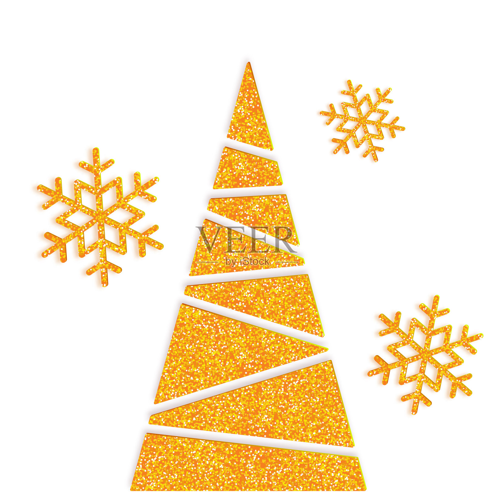 闪亮的圣诞树和雪花插画图片素材