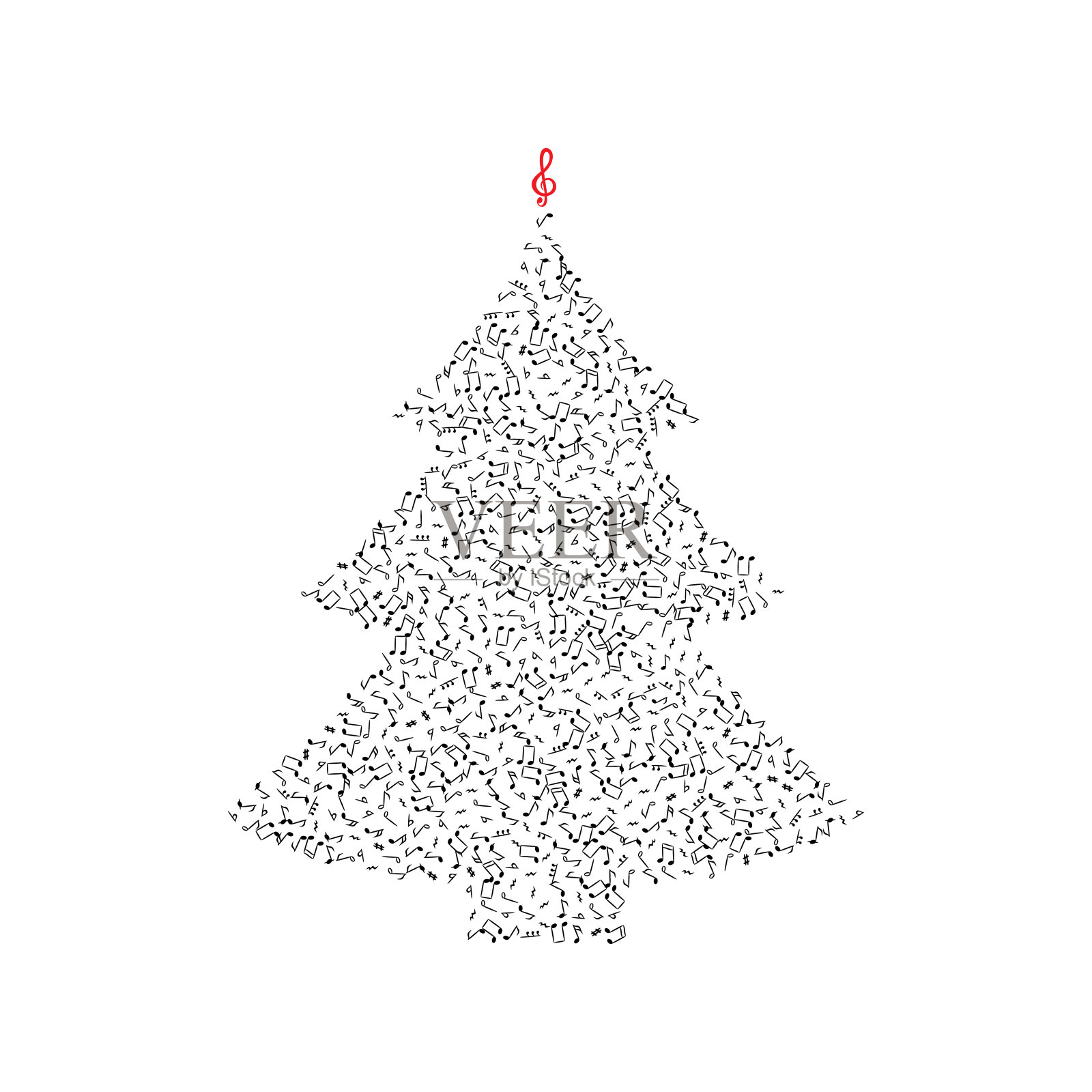 由音乐音符图标组成的圣诞树形状插画图片素材