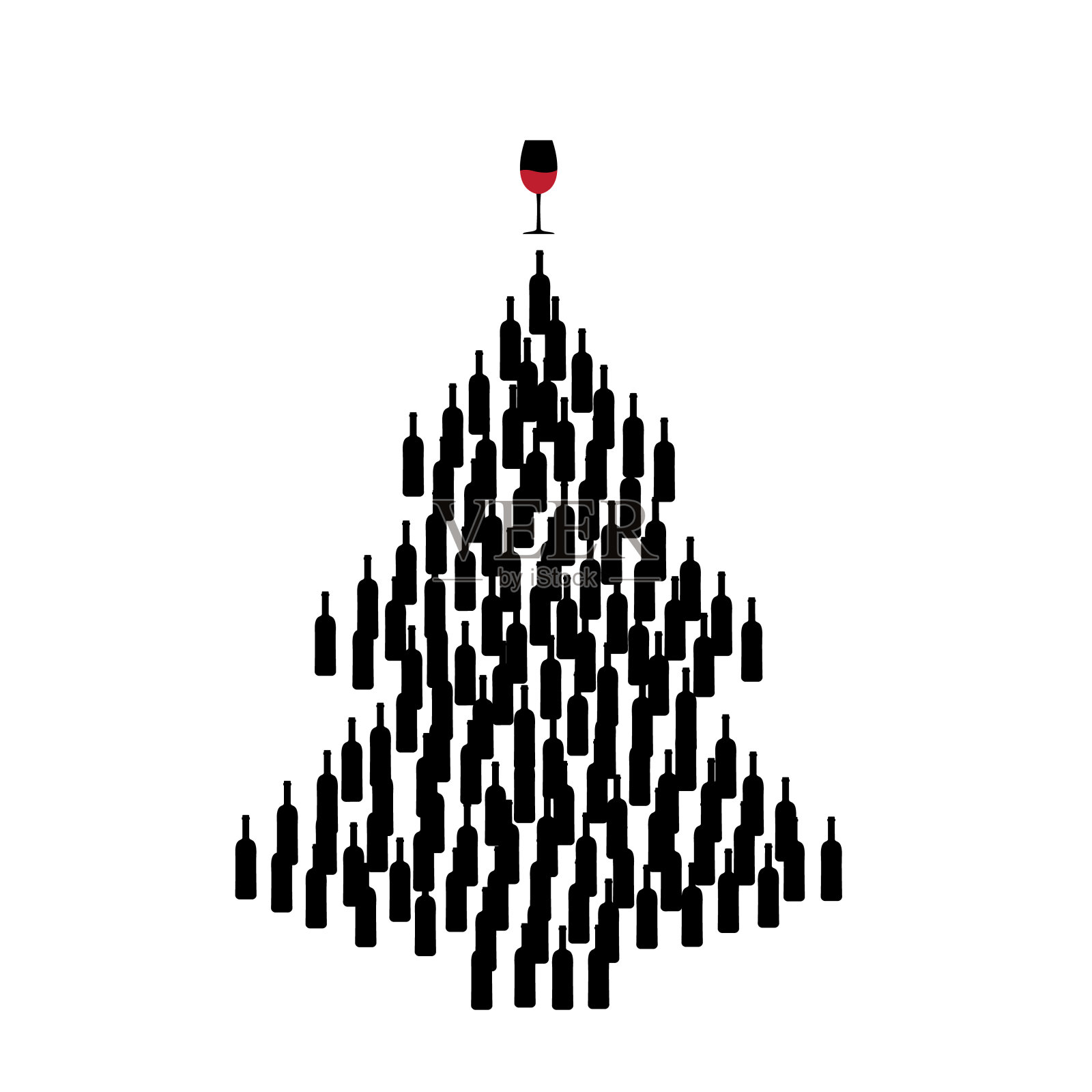 用酒瓶做成的圣诞树形状插画图片素材