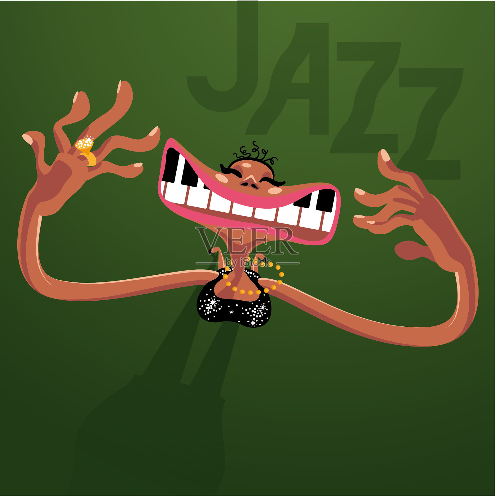 有趣的女音乐家唱歌，俯视图插画图片素材