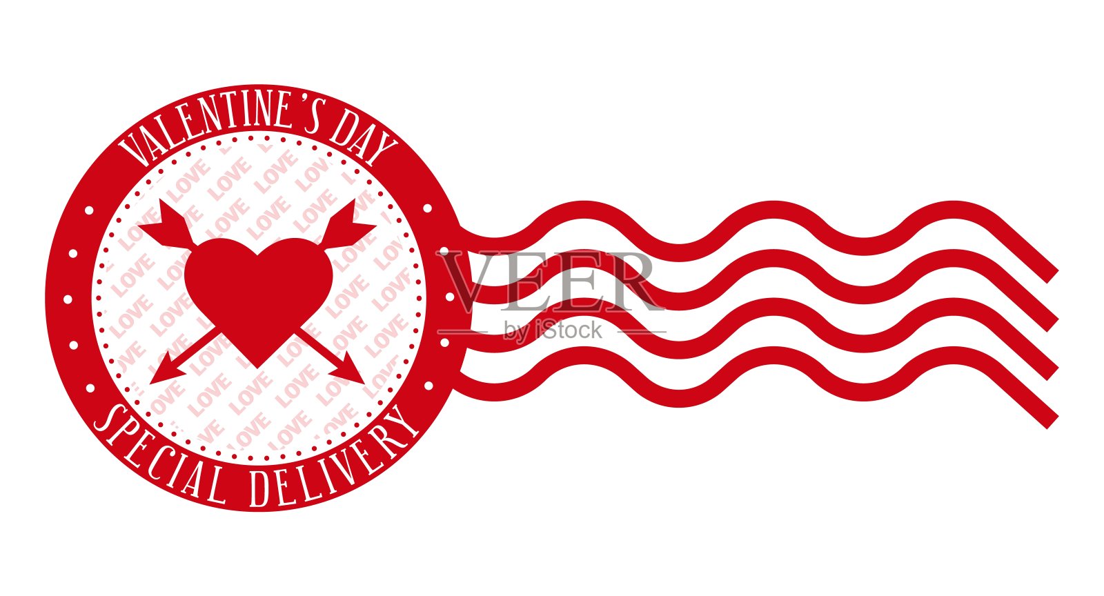 情人节特别专递。橡胶图章设计模板。插画图片素材