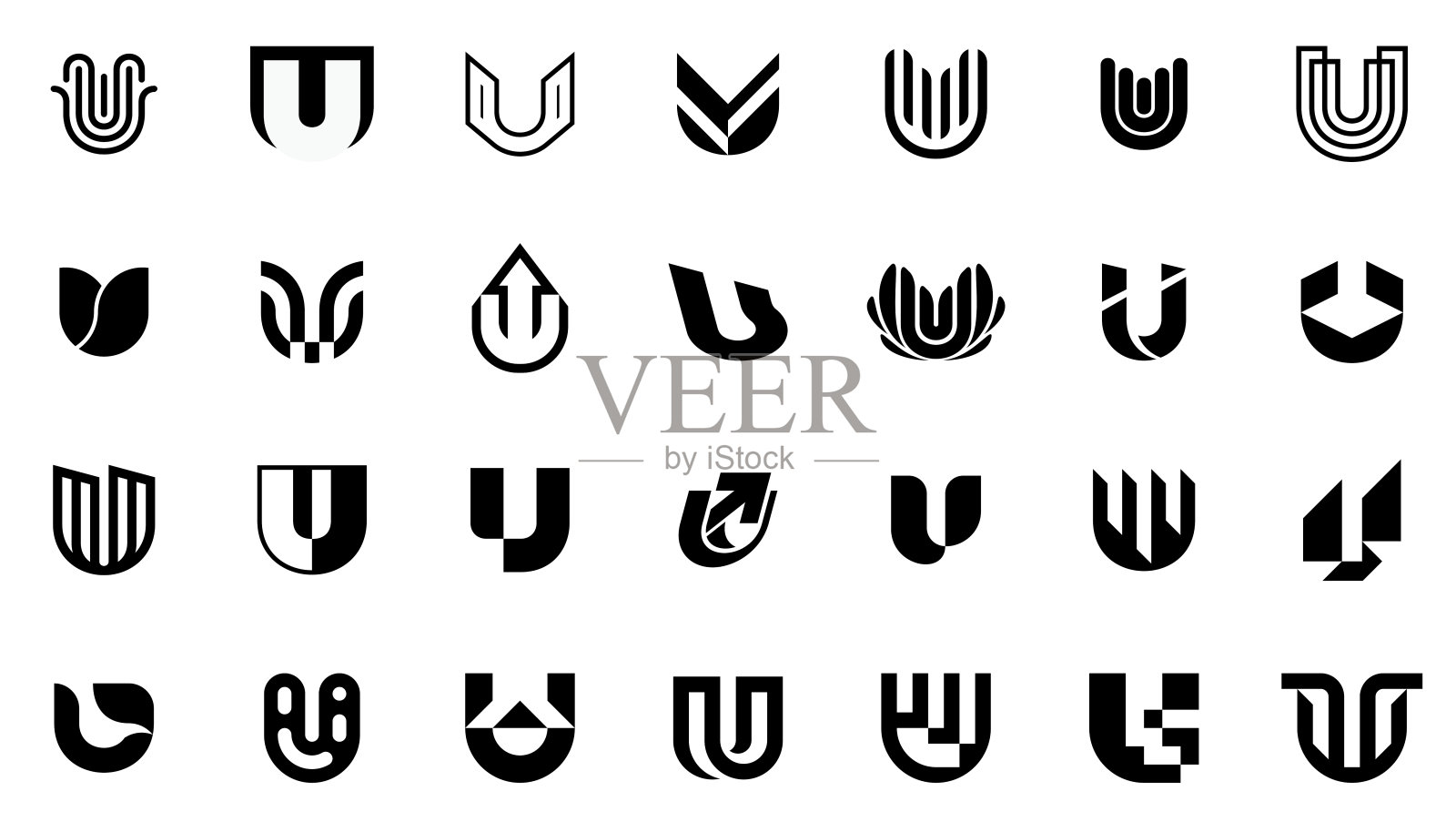 抽象标志集合与字母U插画图片素材