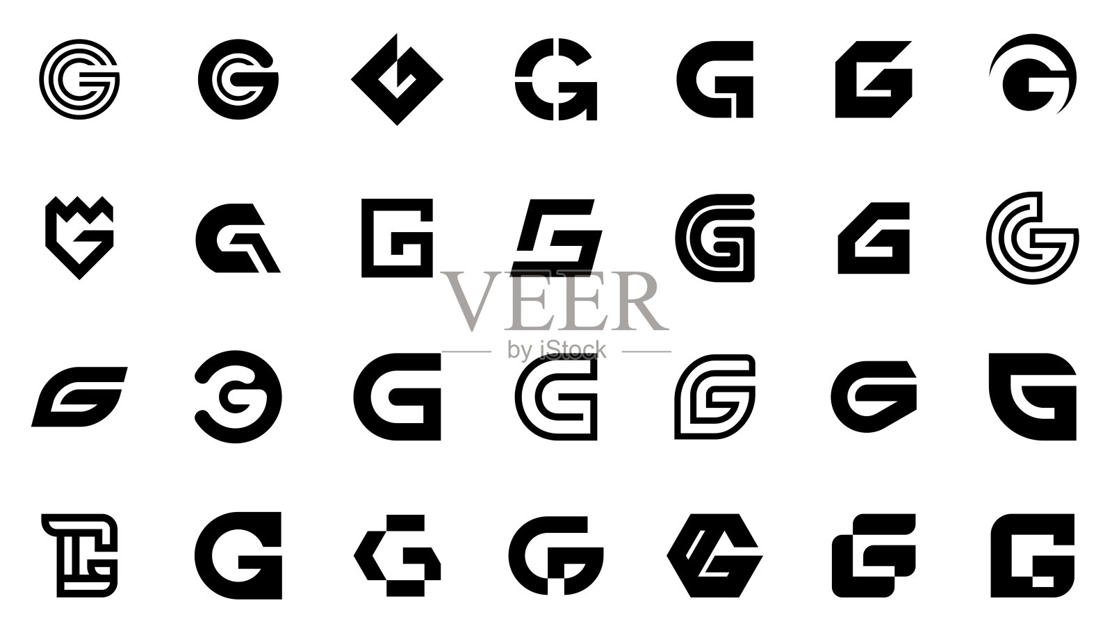 抽象标志集合与字母G设计元素图片