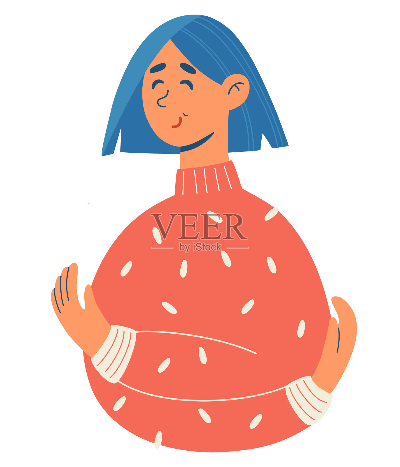 女人拥抱自己。爱自己的概念。女孩保健护肤品。给自己留点时间。矢量卡通手绘插图。插画图片素材