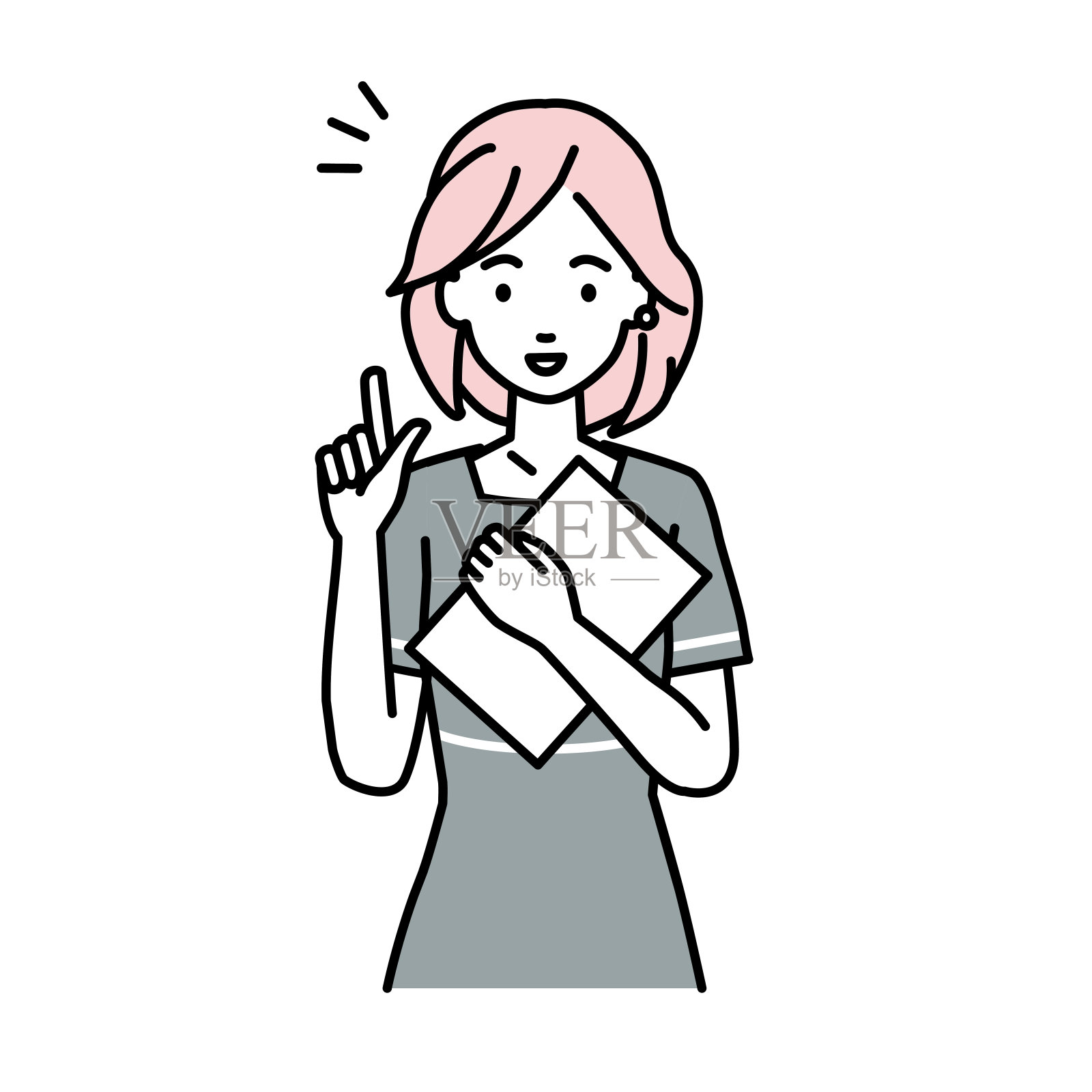 一位女美容师站在那里用手指着插画图片素材