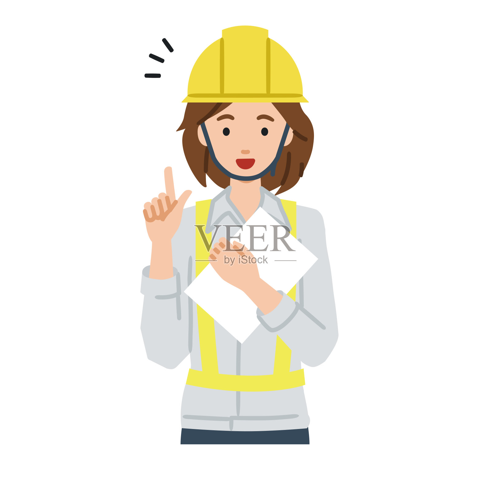 一名在建筑工地工作的妇女站在那里用手指指点着想法插画图片素材