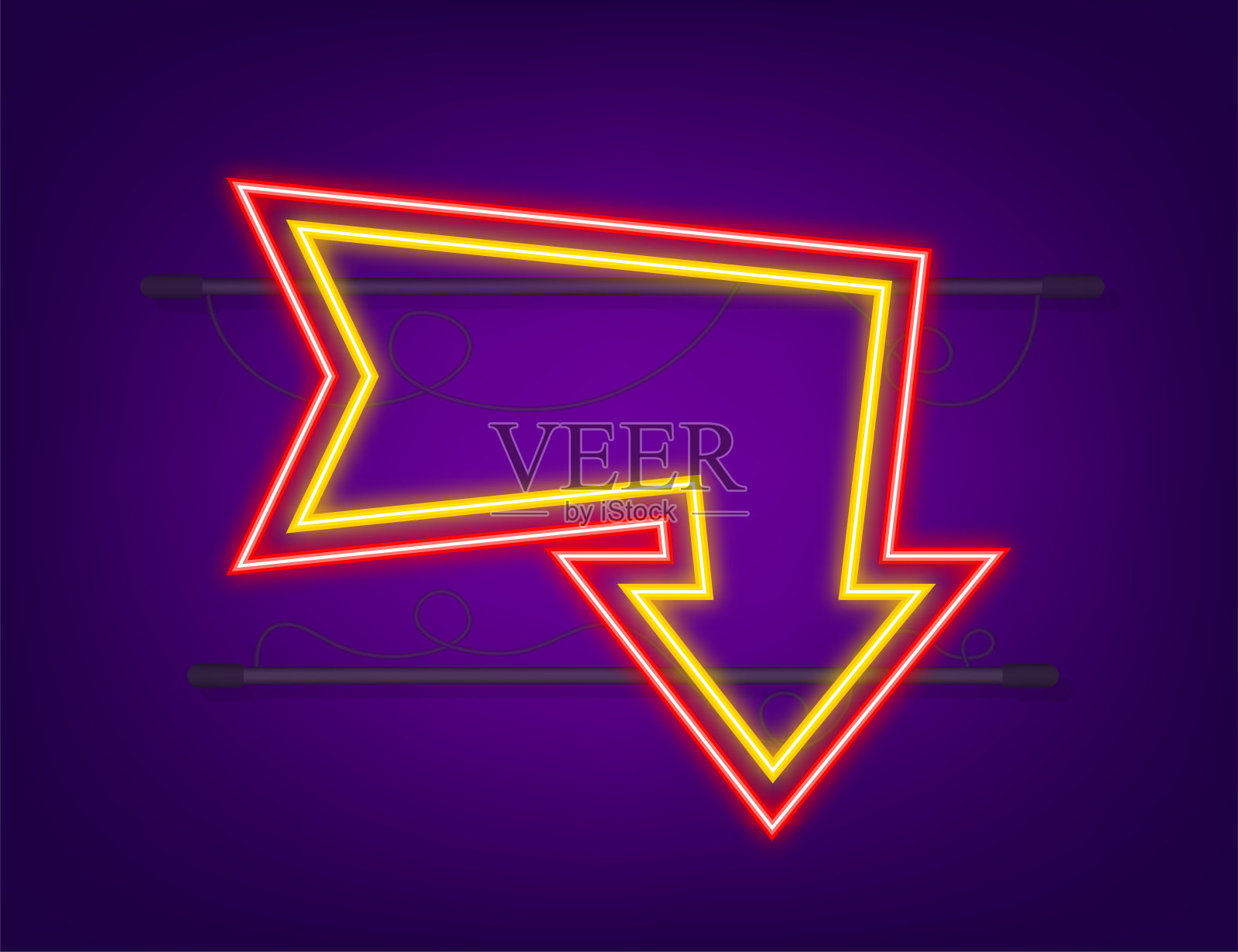 霓虹灯箭头在黑暗的背景。向量白光。图形颜色背景。矢量图插画图片素材