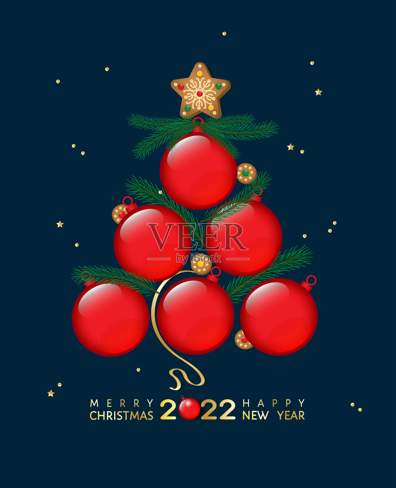 圣诞快乐，新年快乐2022球顶视图表设计模板素材