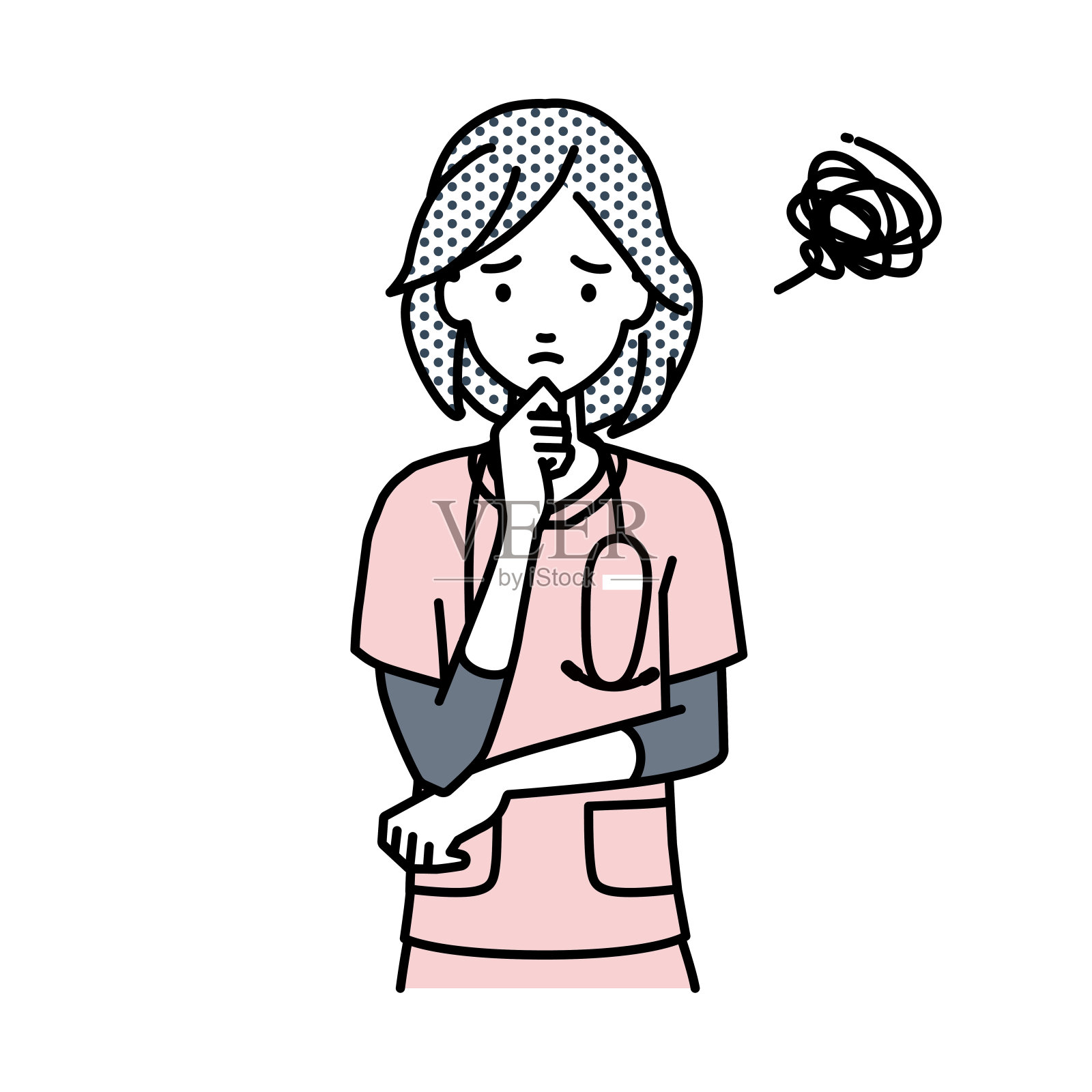 一个用手指托着下巴站不稳的女护士插画图片素材