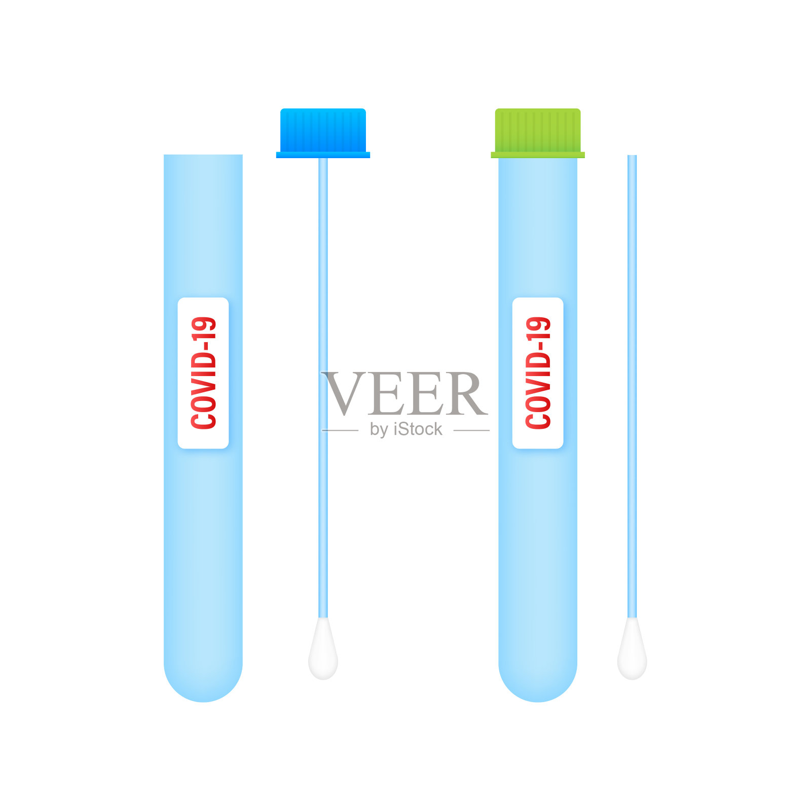 冠状病毒covid - 19试管检测医学实验室。检测呈阳性和阴性。矢量插图。插画图片素材