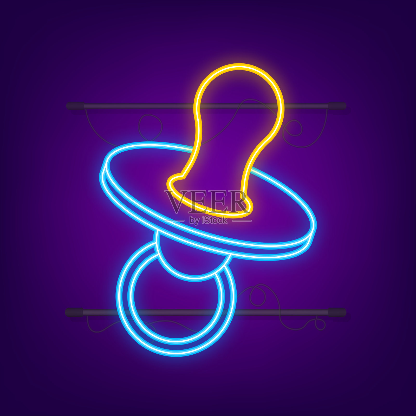 蓝色奶嘴在白色的背景。奶嘴，婴儿的奶嘴。向量股票插图插画图片素材