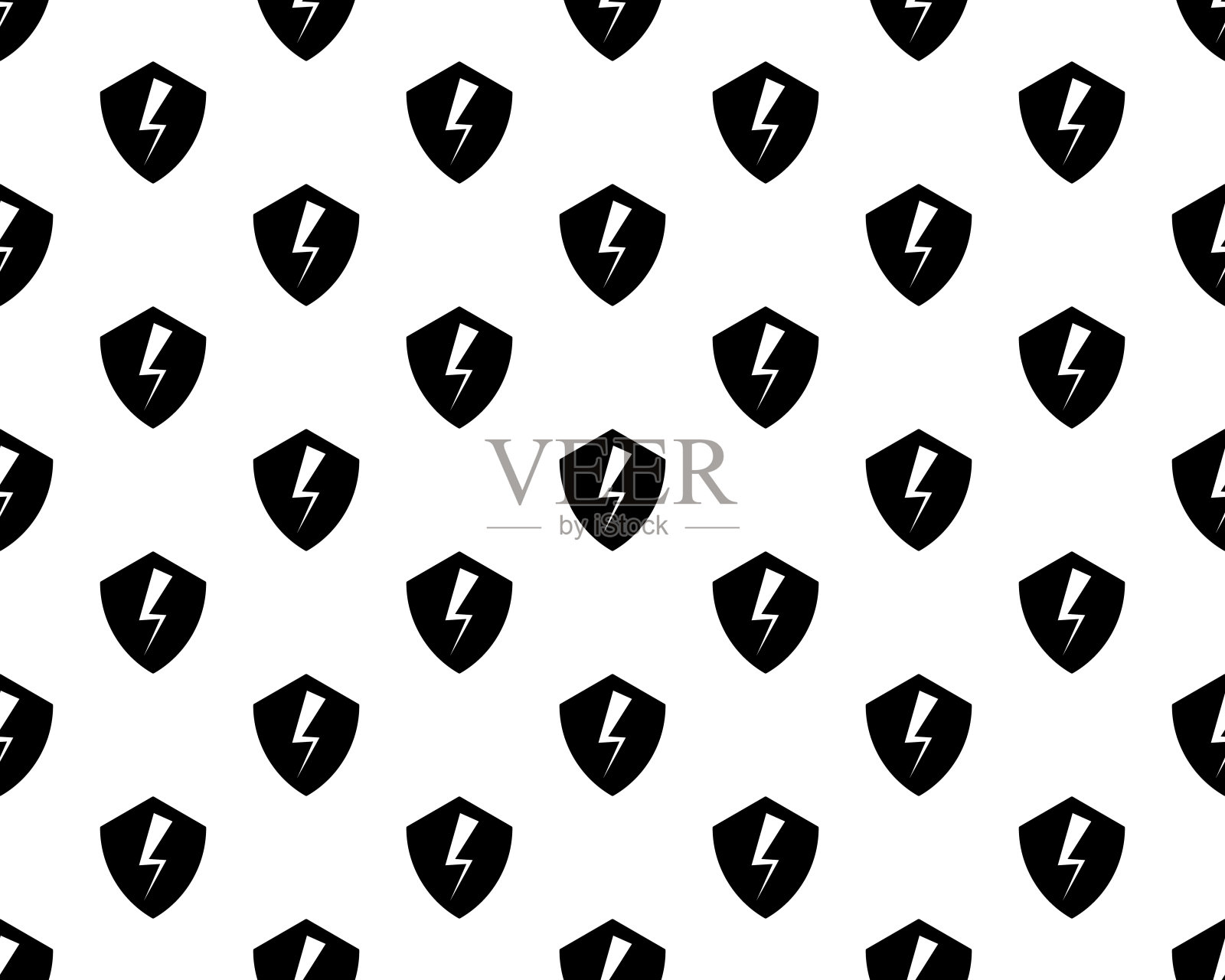 安全盾牌与闪电图标无缝图案在白色背景。平面设计。矢量图插画图片素材