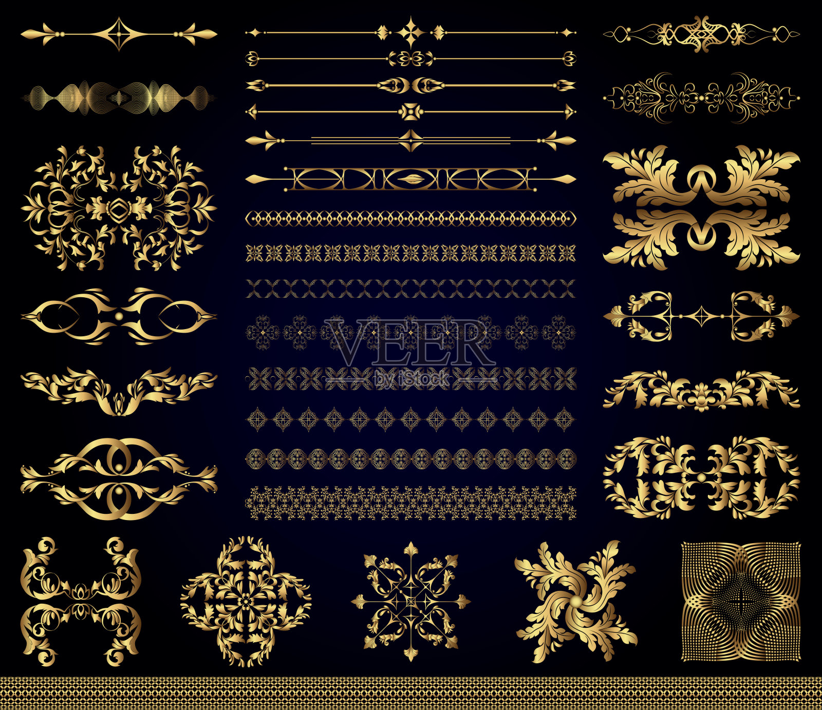 黄金元素装饰假日和婚礼，矢量插图装饰书籍，杂志和背景插画图片素材