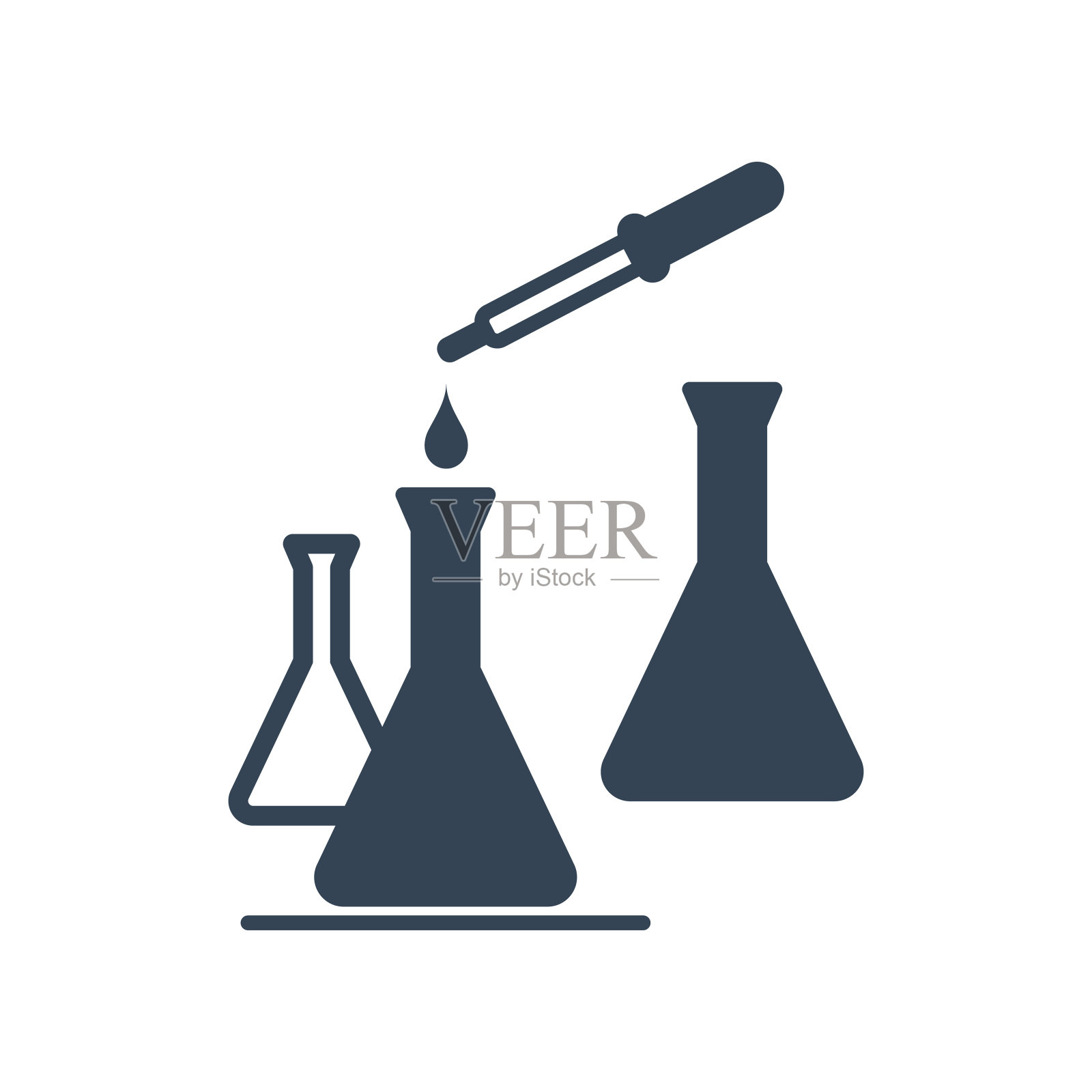 矢量黑色图标化学实验室设备，移液管和烧瓶插画图片素材