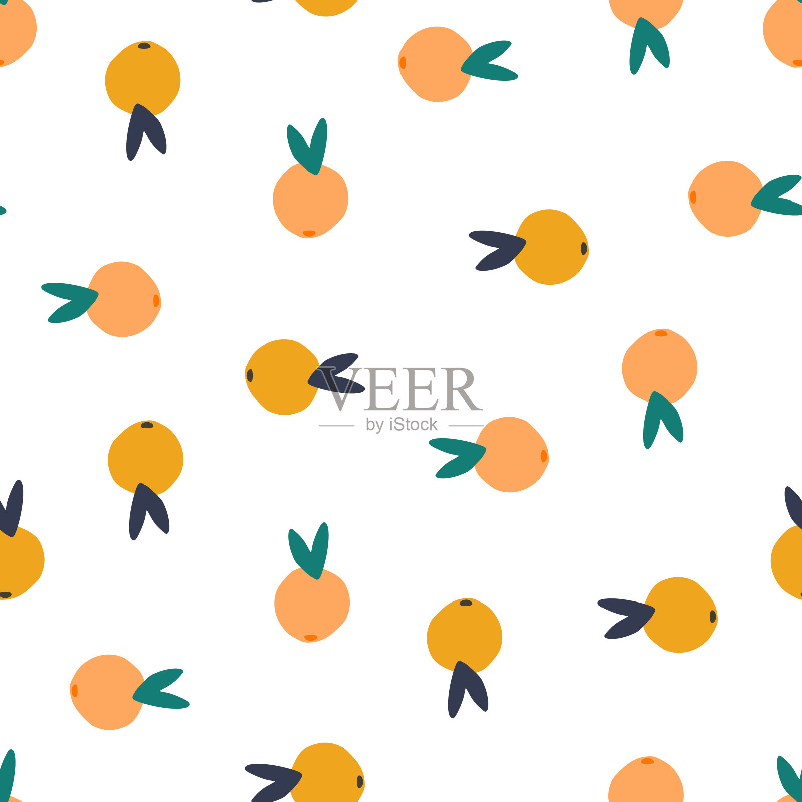 几何可爱的柑橘果无缝图案孤立。水果的墙纸。插画图片素材