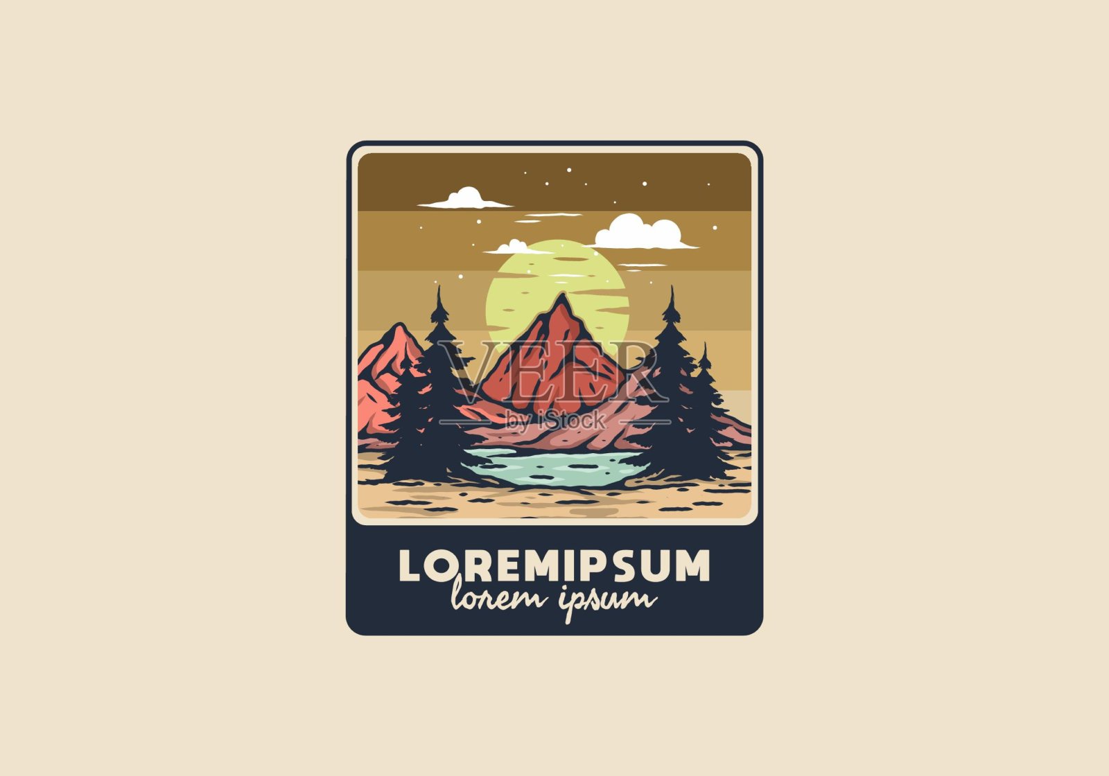 湖与山与大月亮插图设计插画图片素材