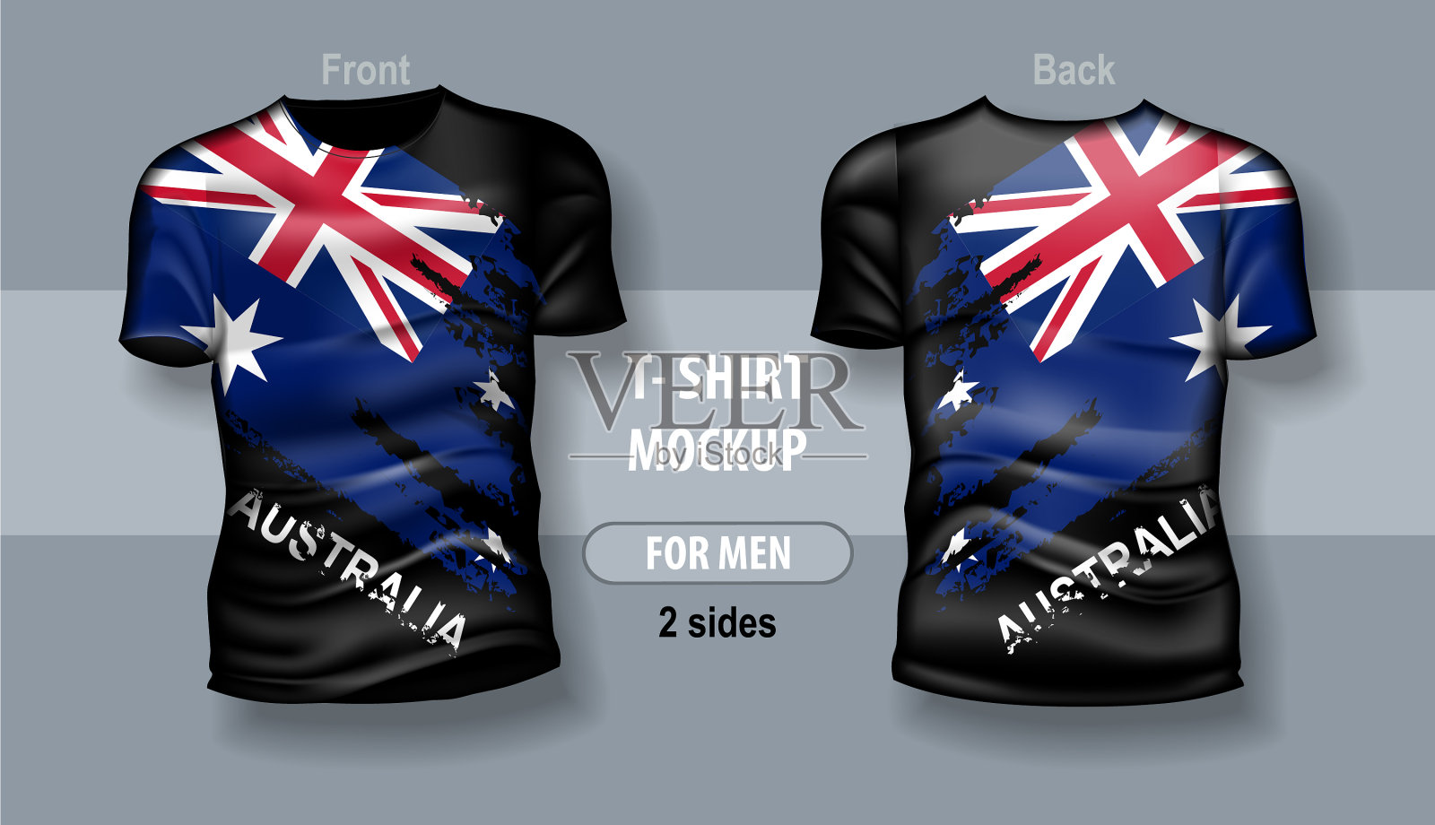 男士t恤正面和背面与澳大利亚插画图片素材