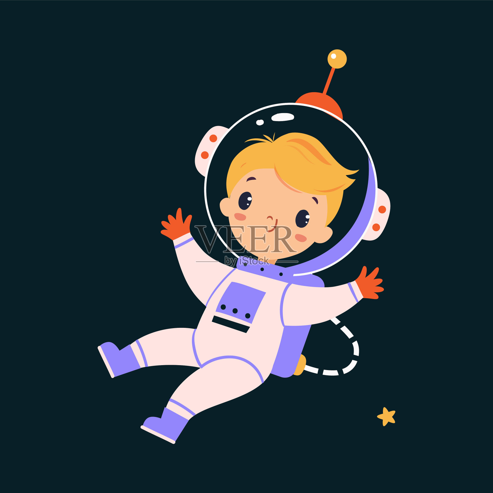 太空探险的小男孩宇航员插画图片素材