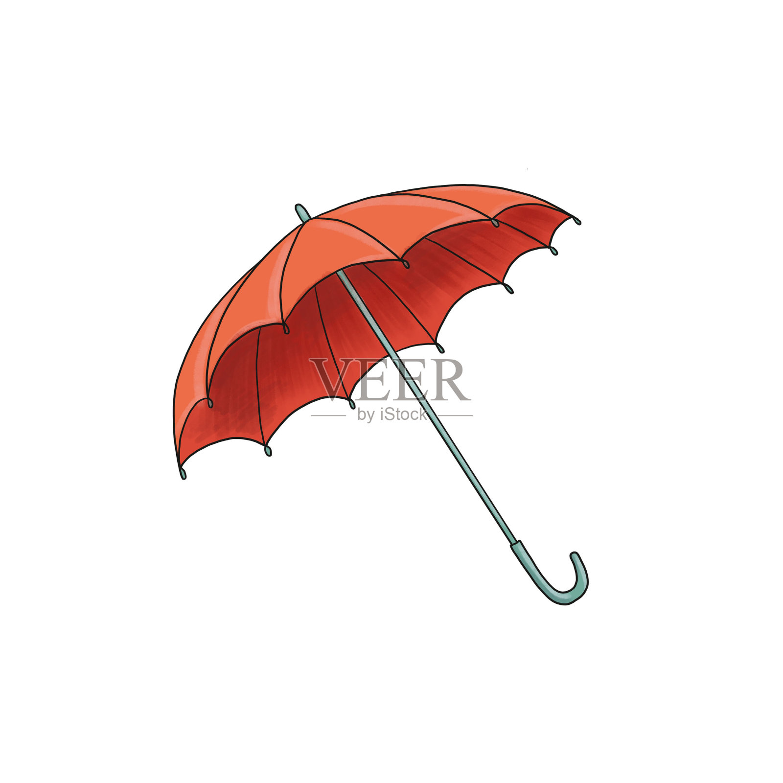 红色雨伞的素描设计元素图片