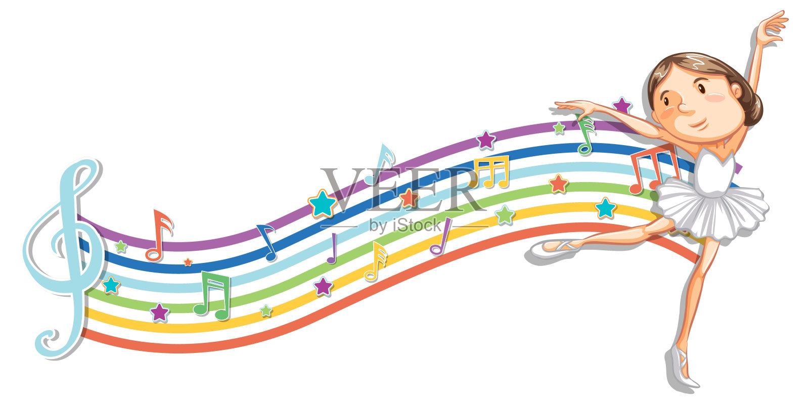 芭蕾舞女与旋律符号彩虹波插画图片素材