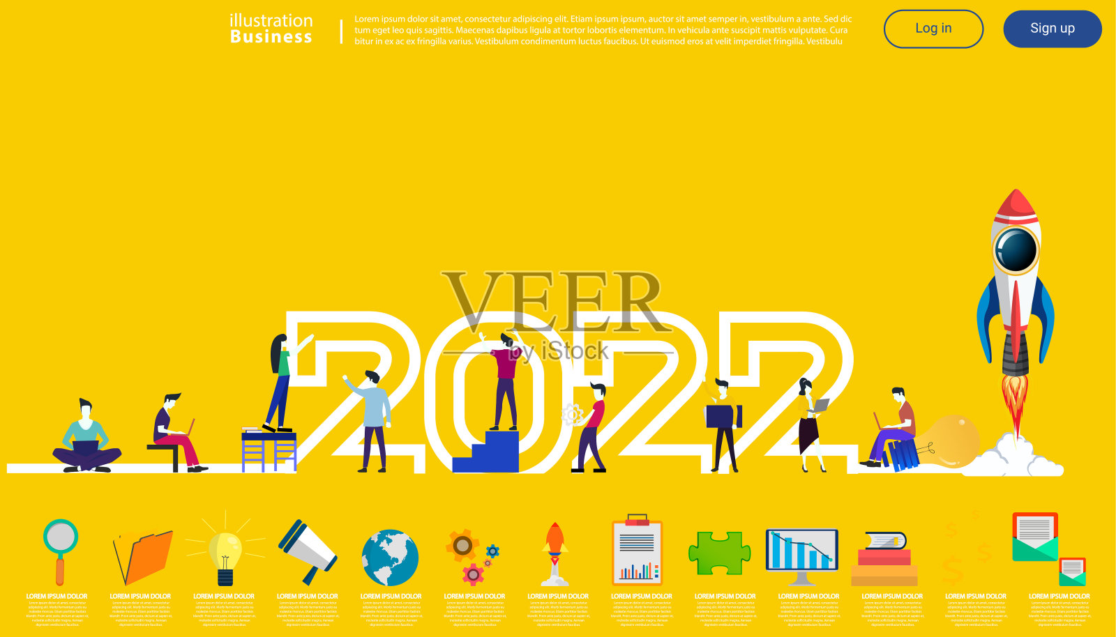 2022年新年快乐标志文字，设计卡片，横幅，矢量插图。插画图片素材