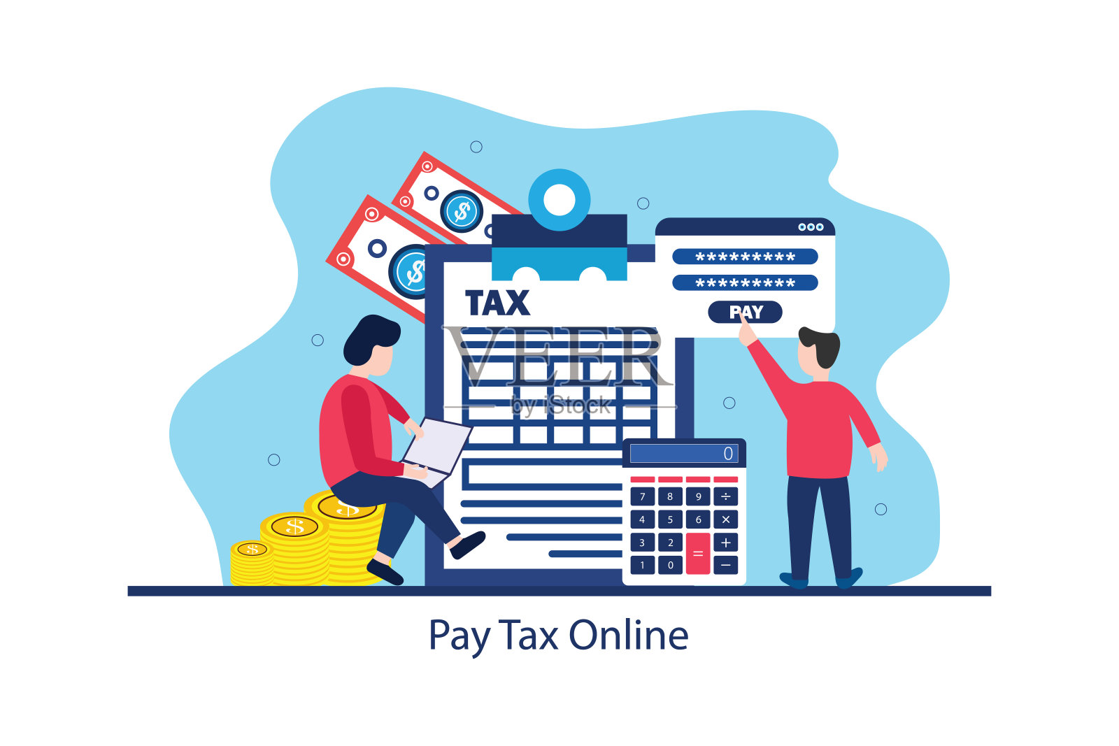 网上缴税概念插画图片素材