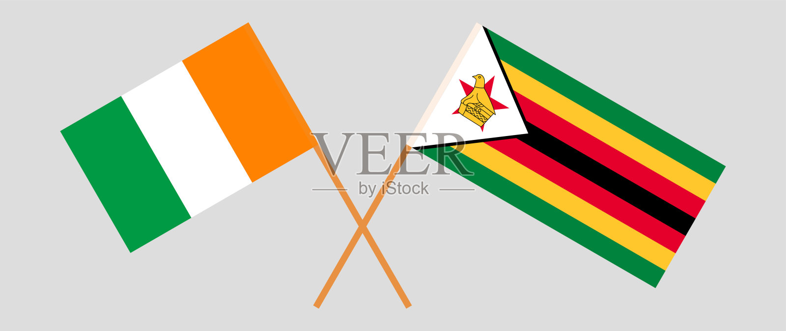 交叉的象牙海岸共和国和津巴布韦共和国国旗。官方色彩。正确的比例插画图片素材