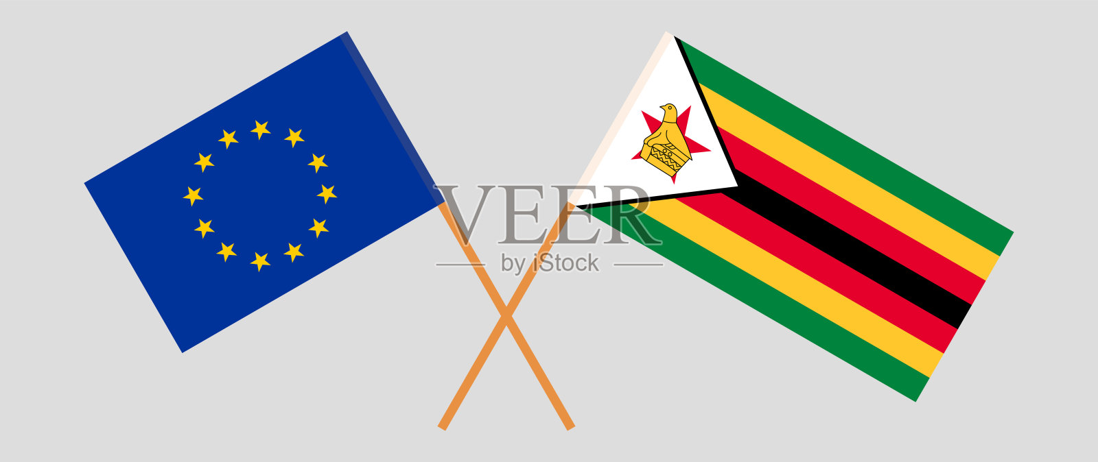 欧洲联盟和津巴布韦共和国的交叉旗帜。官方色彩。正确的比例插画图片素材