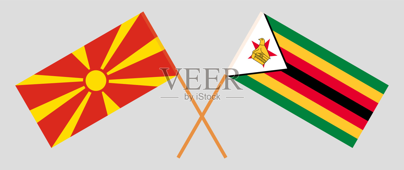 越过北马其顿和津巴布韦的国旗。官方色彩。正确的比例插画图片素材