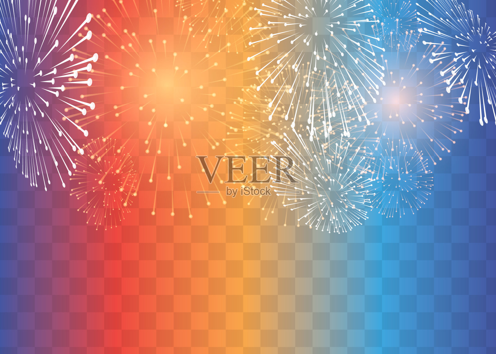 一套孤立的矢量烟花在一个透明的背景。插画图片素材