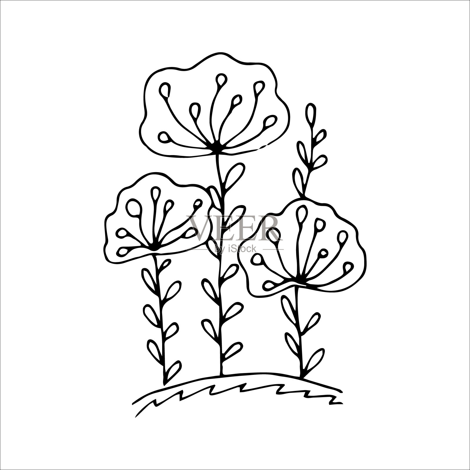 手绘花单涂鸦元素插画图片素材