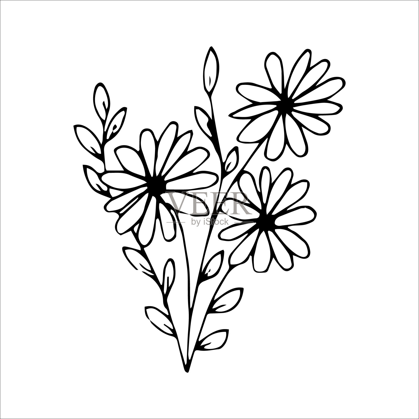 手绘花单涂鸦元素插画图片素材