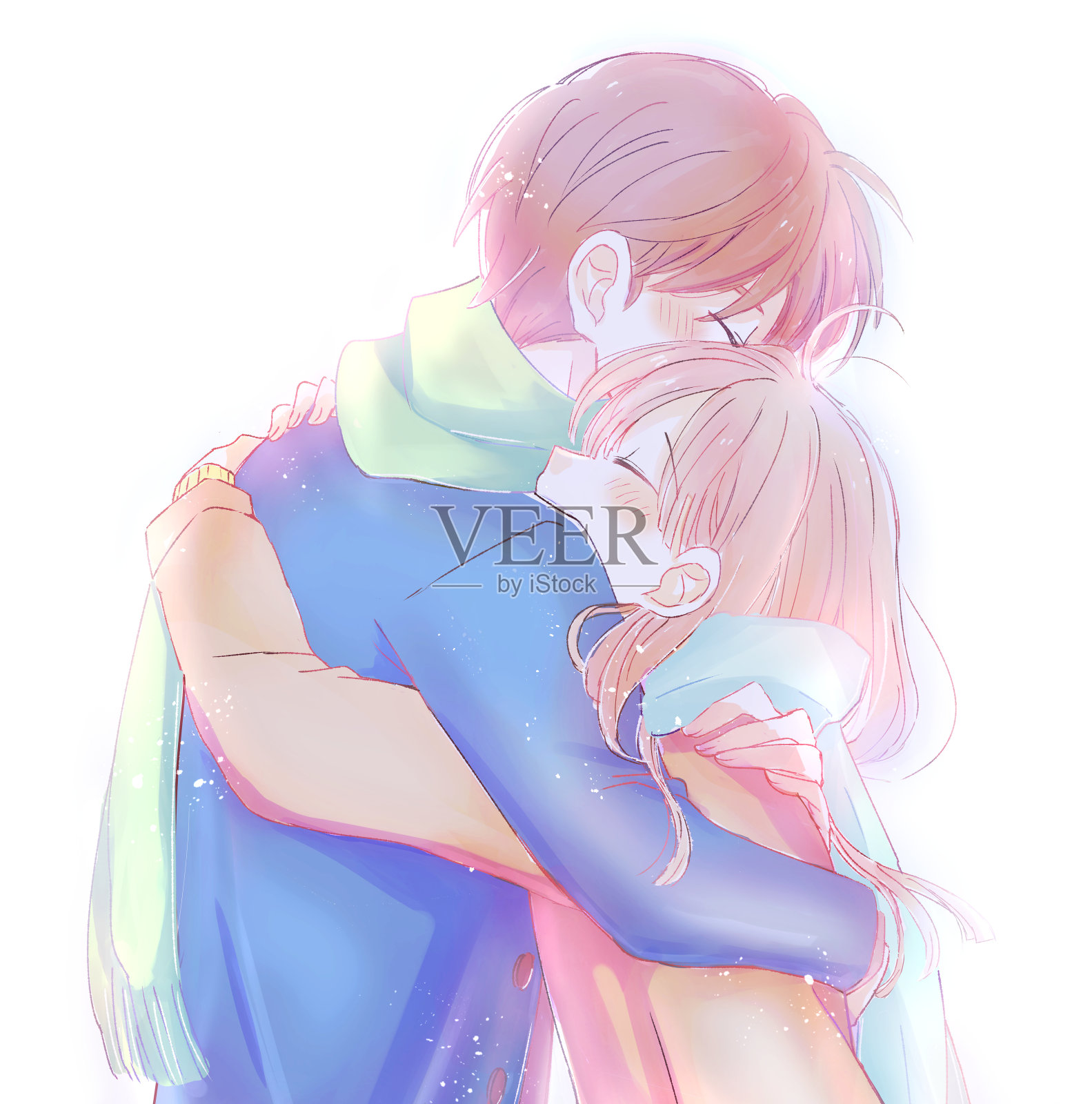 一对夫妇在冬天拥抱的插图插画图片素材