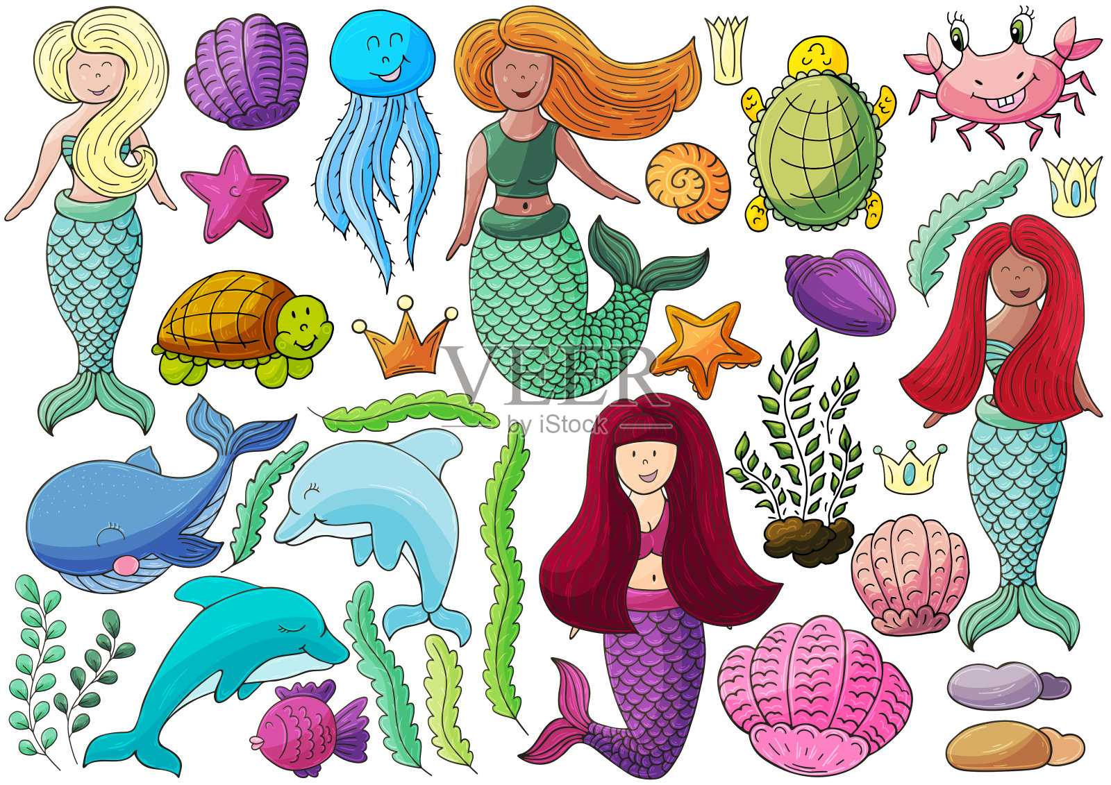 关于海洋主题的一套插图插画图片素材