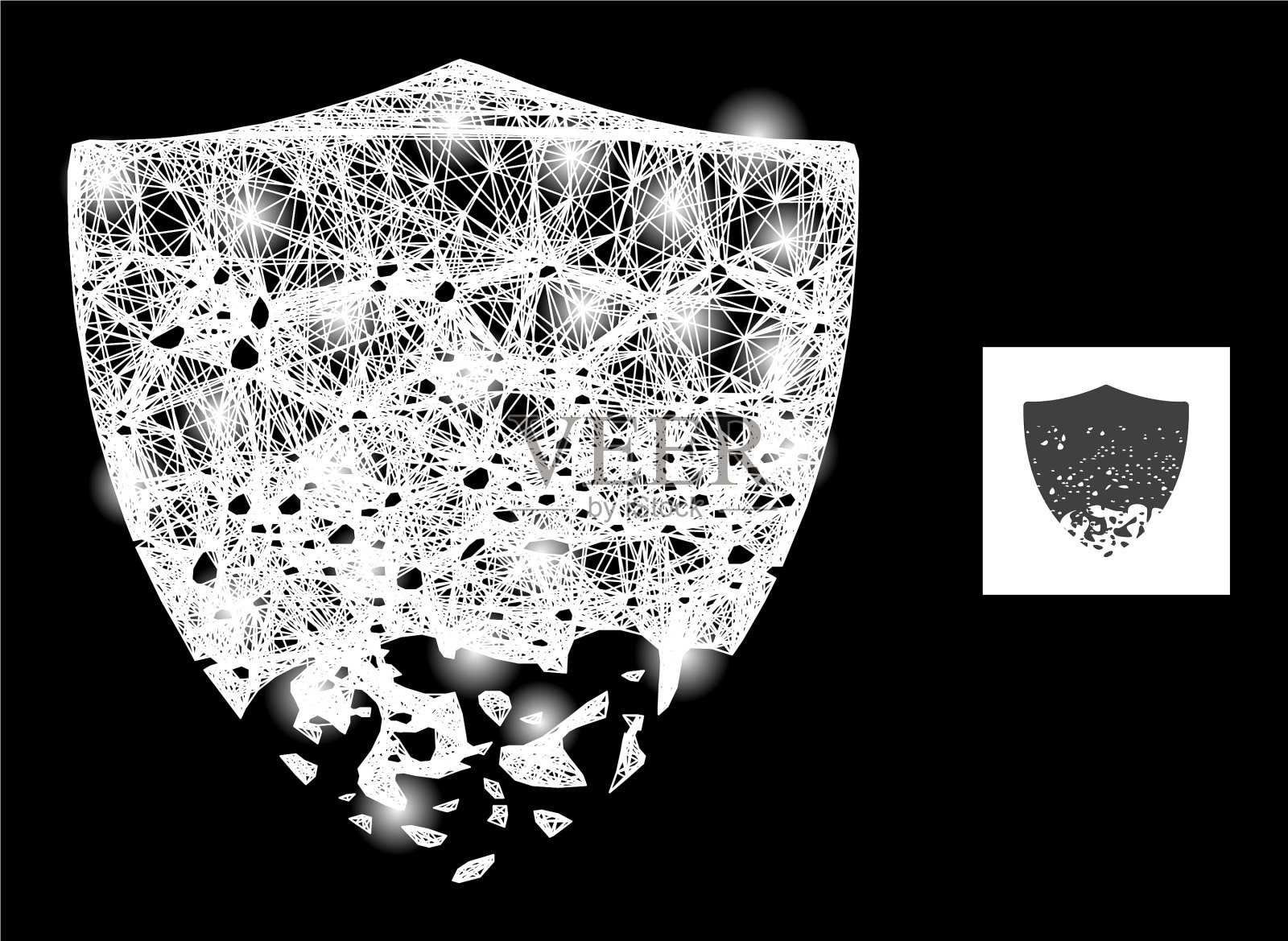 耀斑孵化网格损坏的盾牌与光点插画图片素材