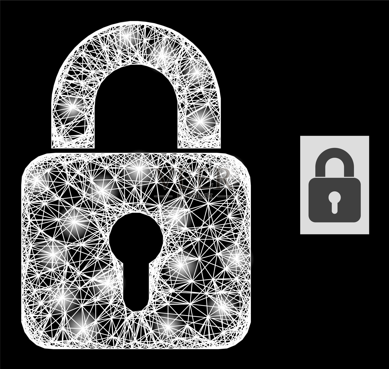 明亮的网孔锁与光点插画图片素材