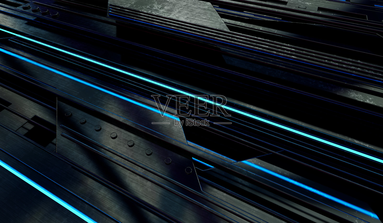 金属零件三维抽象技术背景。三维渲染照片摄影图片