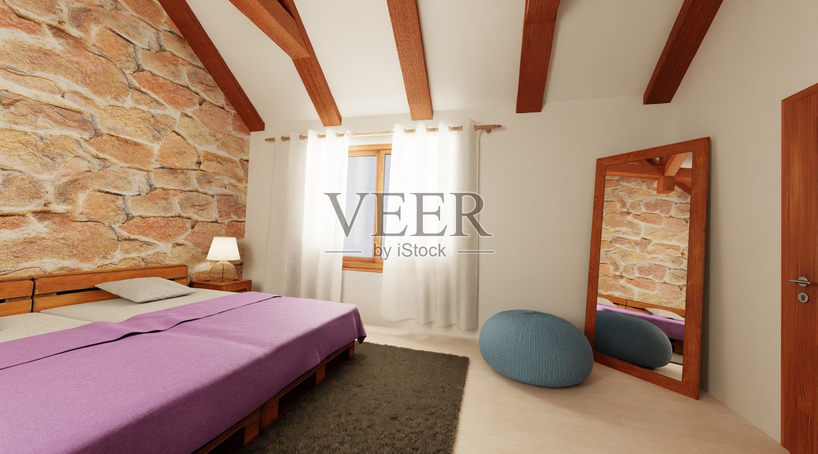 逼真的3D卧室室内渲染照片摄影图片